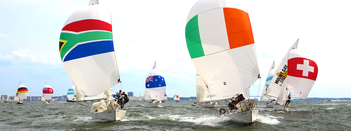 The yacht Germany 1 (GER 89, R) sails against the China team yacht in the  fourth race of the Louis Vuitton Cup regatta forming part of the America's  Cup,Valencia, Spain, 24 April